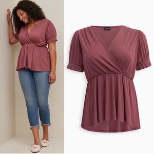 TORRID RIBBED SURPLICE PEPLUM TOP